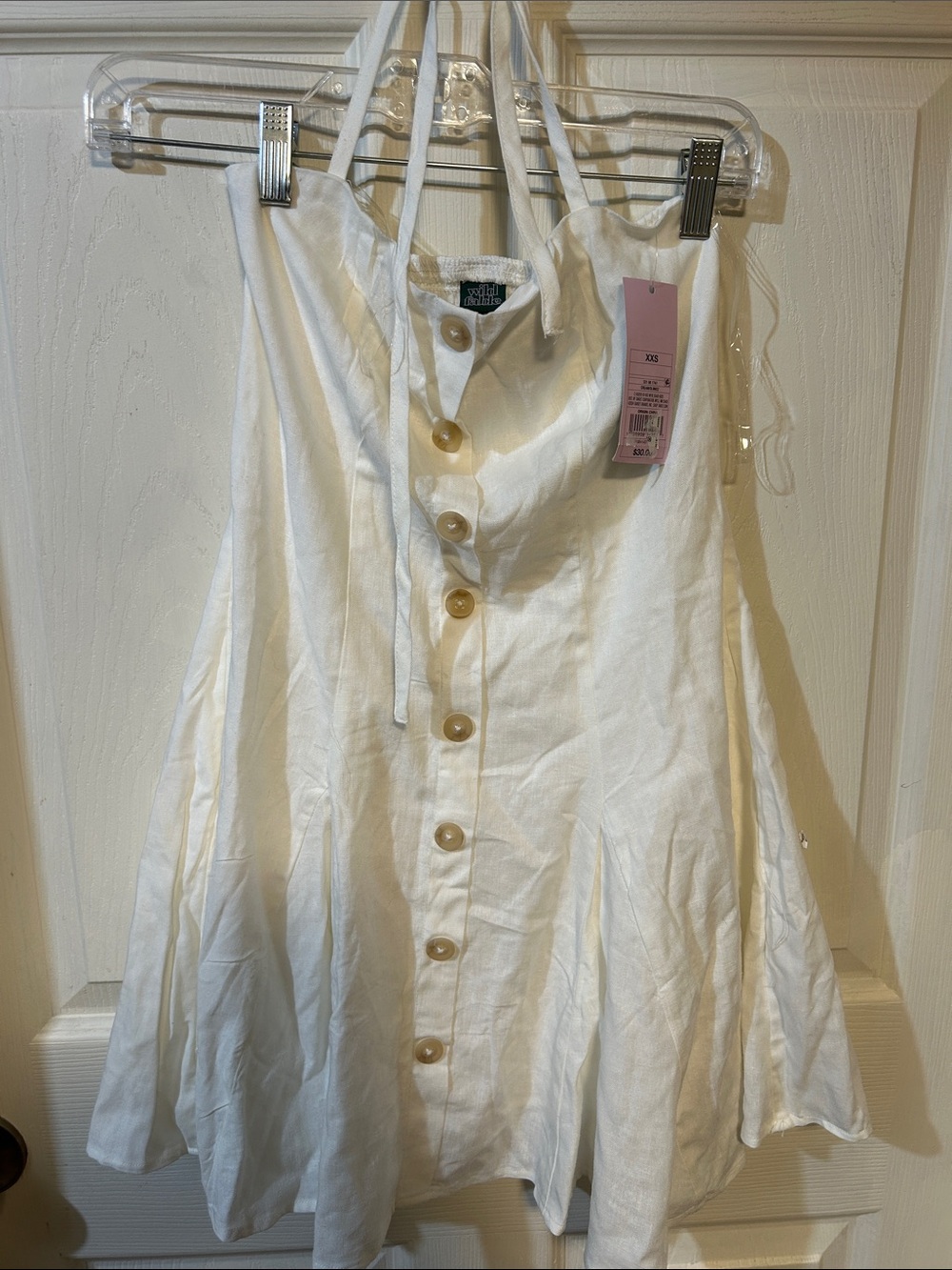Free People White Button-Front Circle Skater Dress with Tie Straps